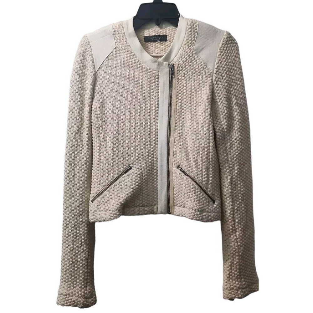 Waverly Grey Textured Knit Moto Jacket with Shoulder Detail - Neutral‎ Color